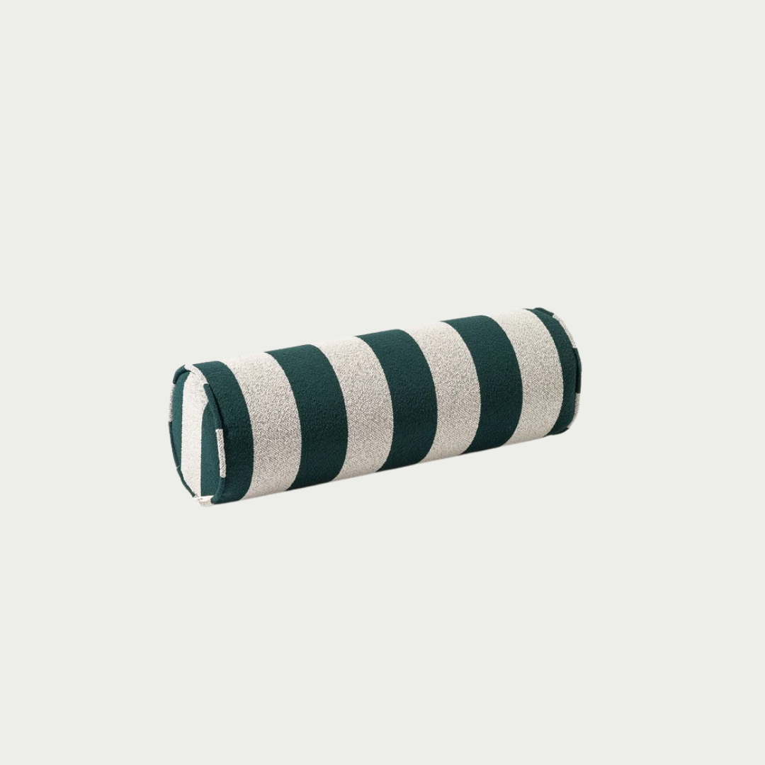 outdoor bolster in terry green stripe for alfresco dining or pool space