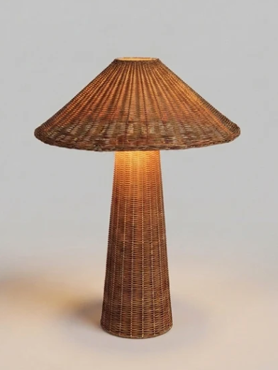 warm light brown rattan desk or table lamp 