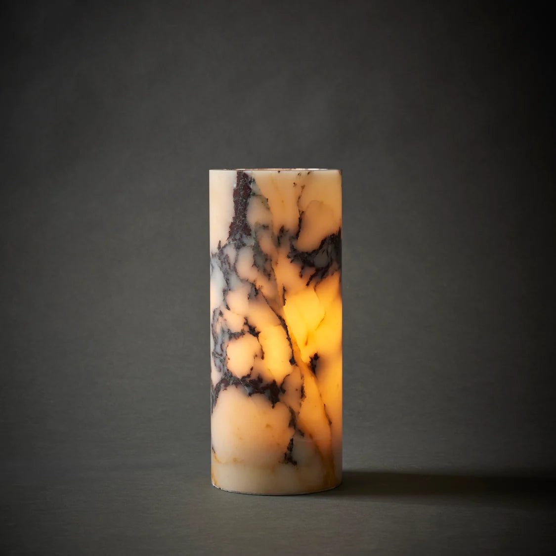 warm light marble look cylinder desk lamp