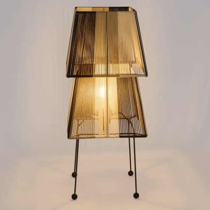 warm light two tier natural rope table lamp