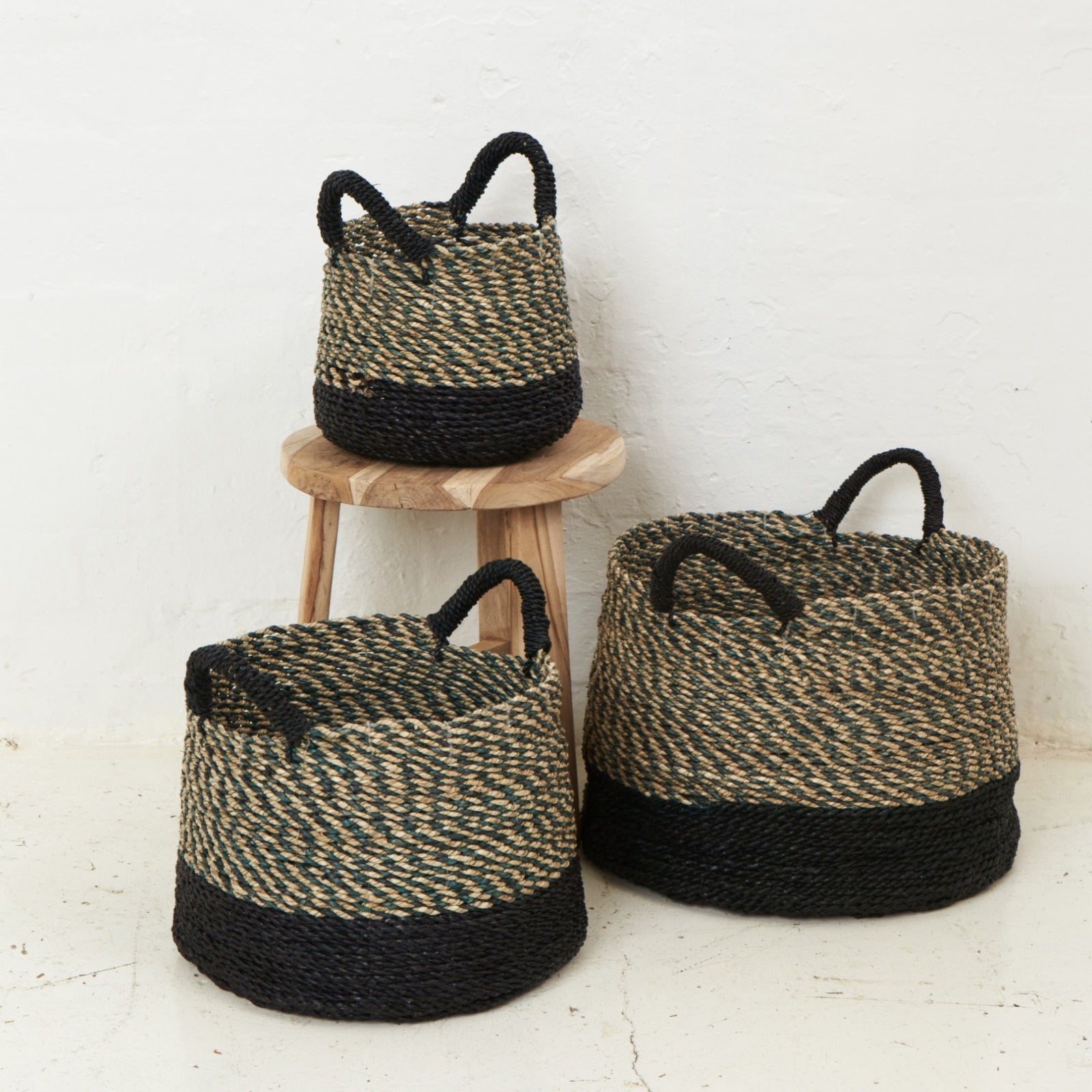 Striped Top with Contrast Base and Handles Basket